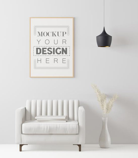 Free Poster Frame In Living Room Mockup Psd