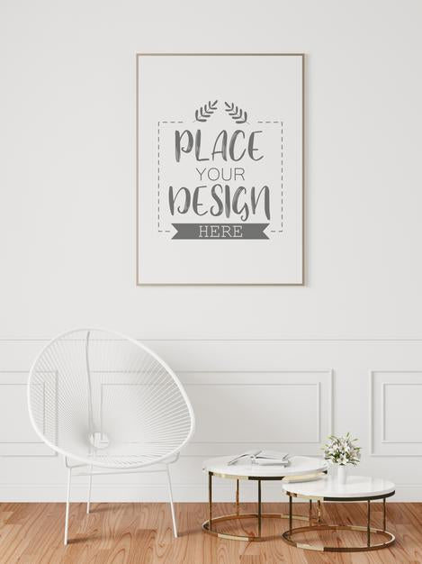 Free Poster Frame In Living Room Mockup Psd