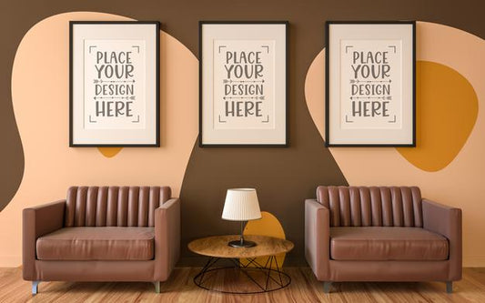 Free Poster Frame In Living Room Mockup Psd