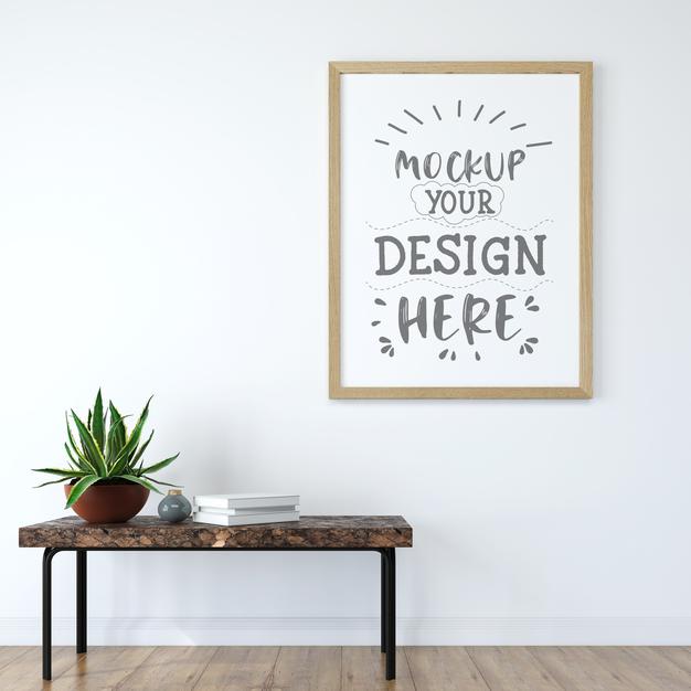 Free Poster Frame In Living Room Mockup Psd