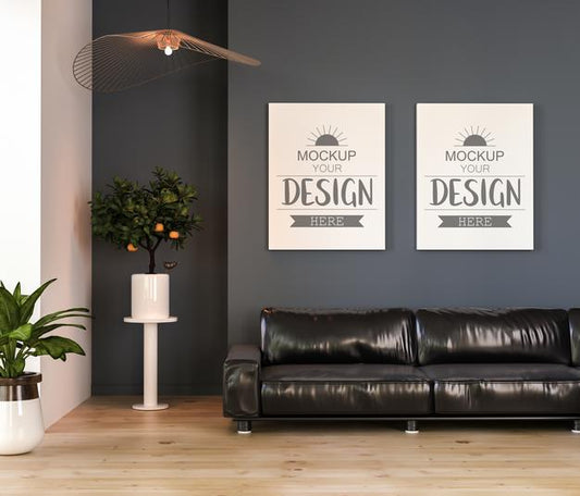 Free Poster Frame In Living Room Mockup Psd