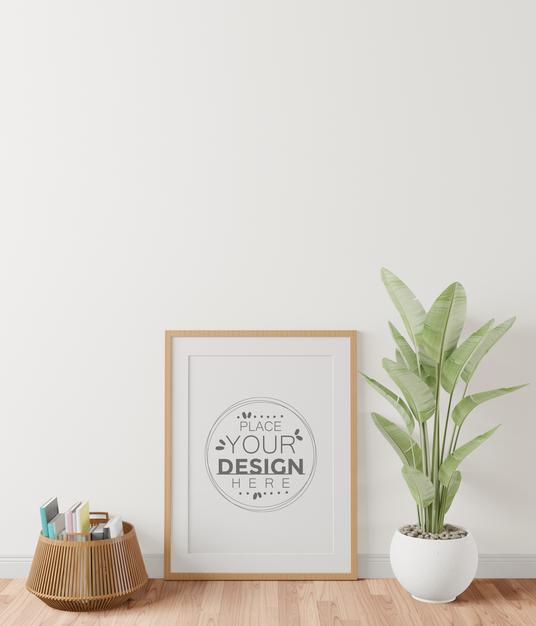 Free Poster Frame In Living Room Mockup Psd