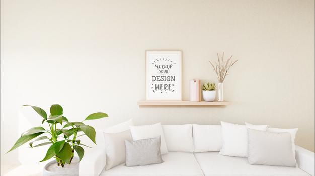 Free Poster Frame In Living Room Mockup Psd