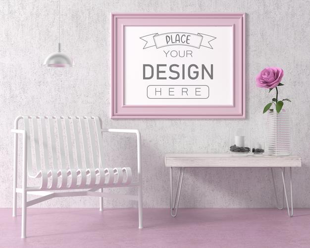 Free Poster Frame In Living Room Mockup Psd