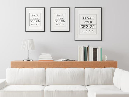 Free Poster Frame In Living Room Mockup Psd