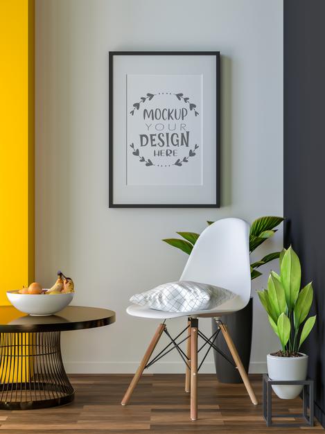 Free Poster Frame In Living Room Mockup Psd