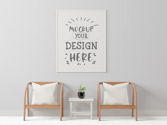 Free Poster Frame In Living Room Mockup Psd