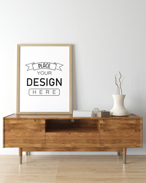 Free Poster Frame In Living Room Mockup Psd