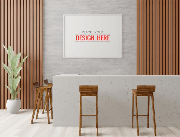 Free Poster Frame In Living Room Mockup Psd