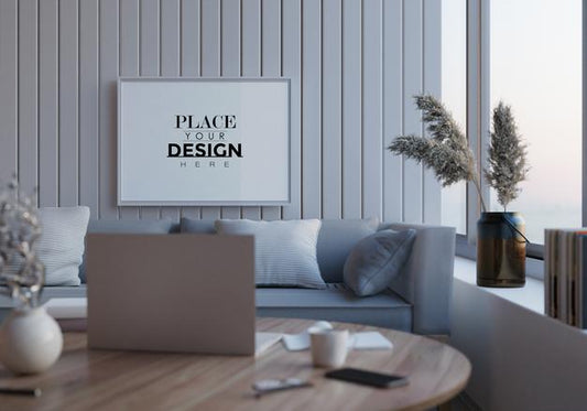 Free Poster Frame In Living Room Mockup Psd