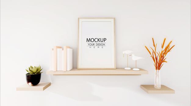 Free Poster Frame In Living Room Mockup Psd