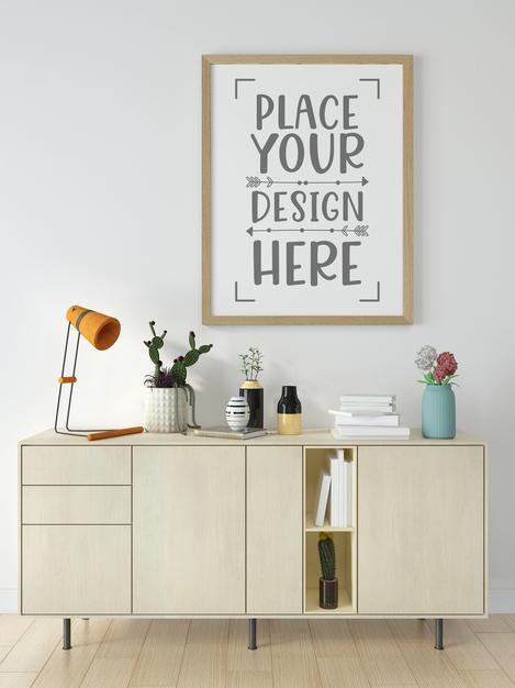 Free Poster Frame In Living Room Mockup Psd