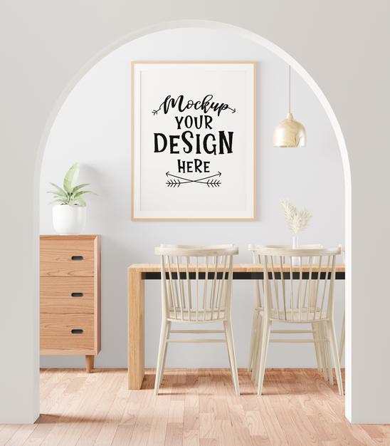 Free Poster Frame In Living Room Mockup Psd