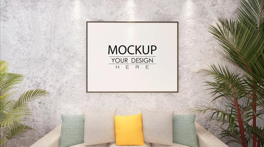 Free Poster Frame In Living Room Mockup Psd