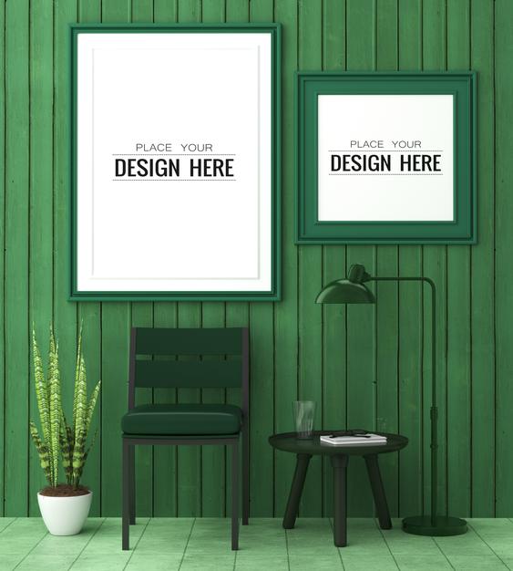 Free Poster Frame In Living Room Mockup Psd