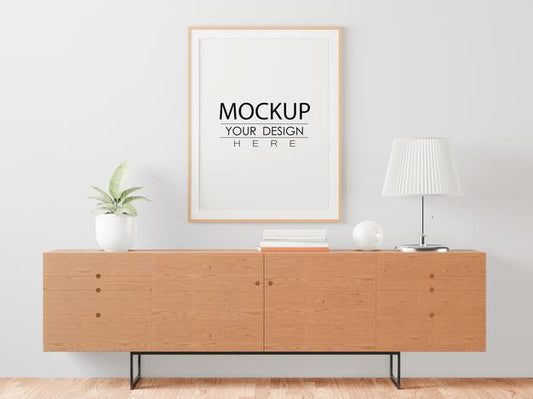 Free Poster Frame In Living Room Mockup Psd