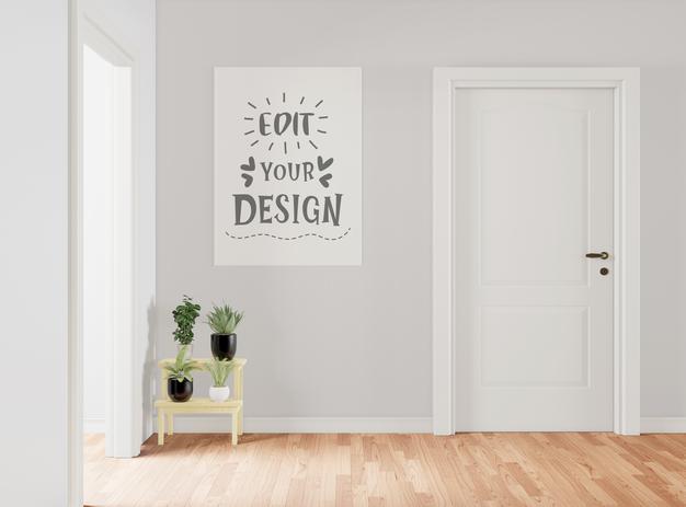 Free Poster Frame In Living Room Mockup Psd