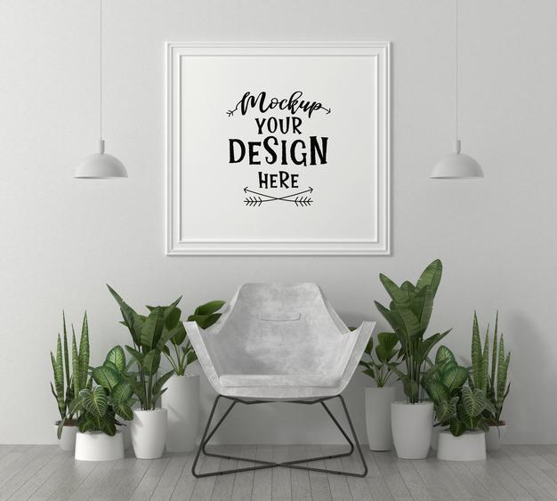 Free Poster Frame In Living Room Mockup Psd