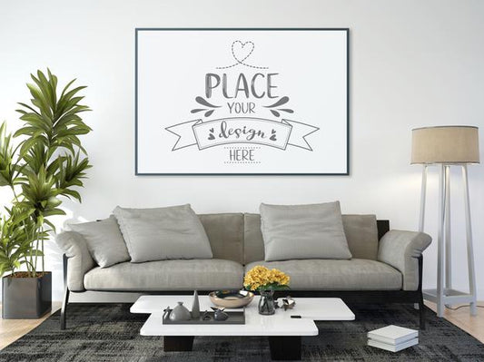 Free Poster Frame In Living Room Mockup Psd