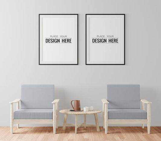 Free Poster Frame In Living Room Mockup Psd