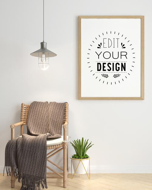 Free Poster Frame In Living Room Mockup Psd