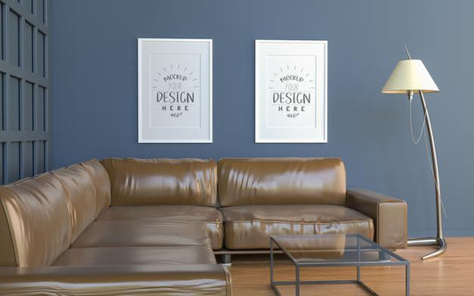 Free Poster Frame In Living Room Mockup Psd