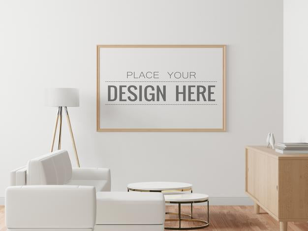 Free Poster Frame In Living Room Mockup Psd