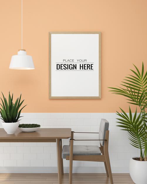 Free Poster Frame In Living Room Mockup Psd