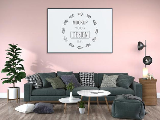 Free Poster Frame In Living Room Mockup Psd