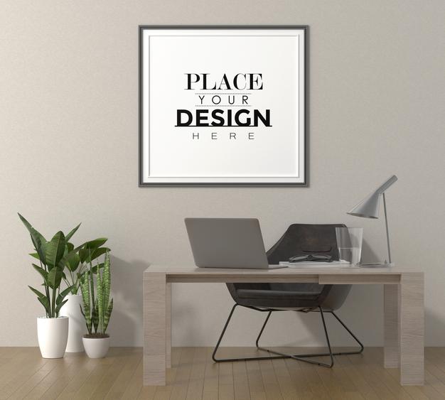 Free Poster Frame In Living Room Mockup Psd