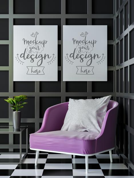 Free Poster Frame In Living Room Mockup Psd