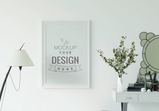 Free Poster Frame In Living Room Mockup Psd