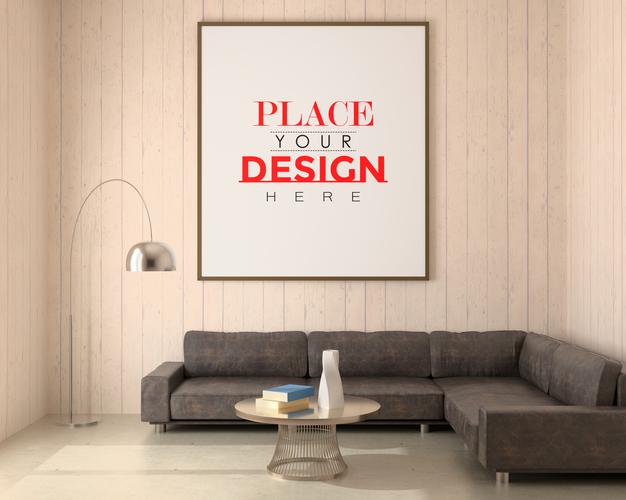 Free Poster Frame In Living Room Mockup Psd