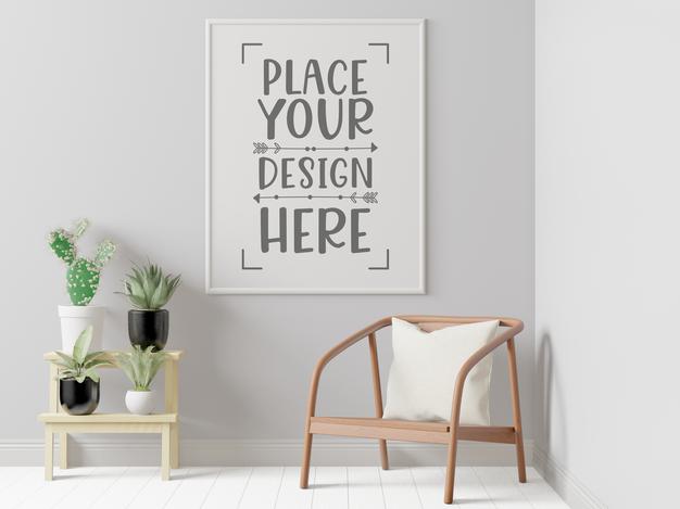 Free Poster Frame In Living Room Mockup Psd