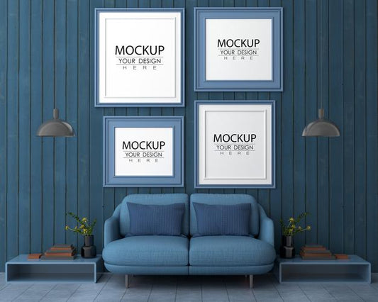 Free Poster Frame In Living Room Mockup Psd