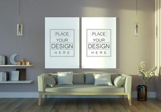 Free Poster Frame In Living Room Mockup Psd