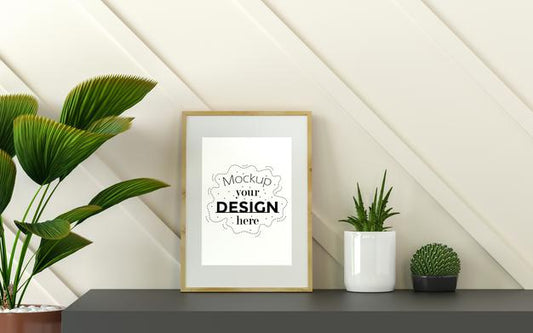 Free Poster Frame In Living Room Mockup Psd