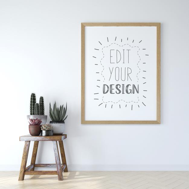 Free Poster Frame In Living Room Mockup Psd