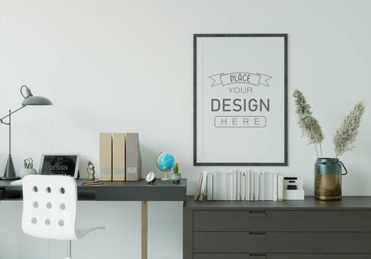 Free Poster Frame In Living Room Mockup Psd