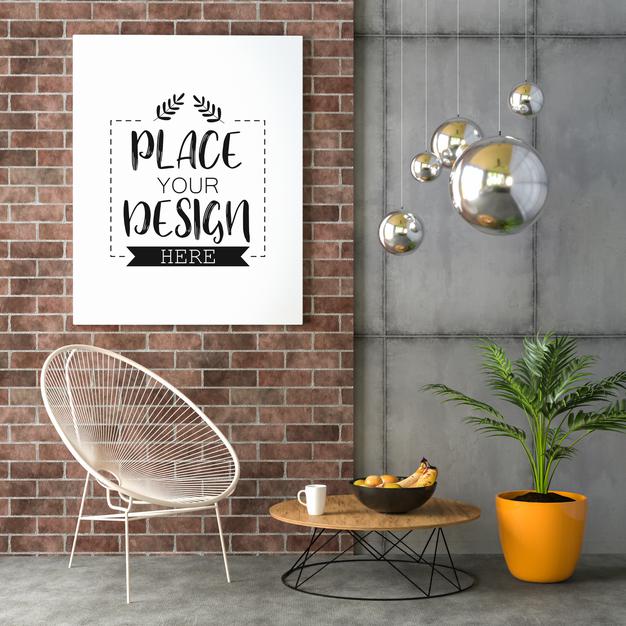 Free Poster Frame In Living Room Mockup Psd