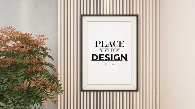 Free Poster Frame In Living Room Mockup Psd