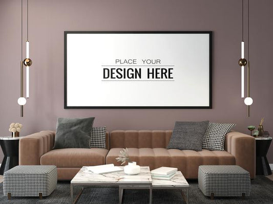 Free Poster Frame In Living Room Mockup Psd