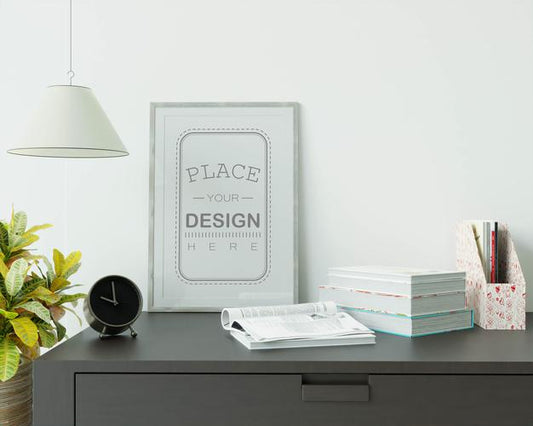 Free Poster Frame In Living Room Mockup Psd