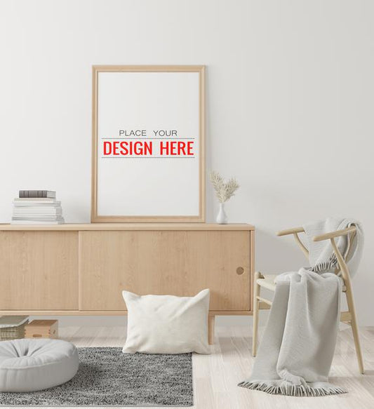 Free Poster Frame In Living Room Mockup Psd