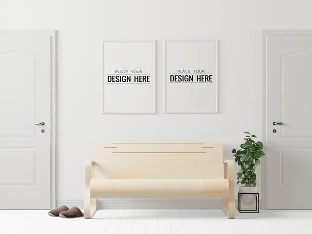 Free Poster Frame In Living Room Mockup Psd