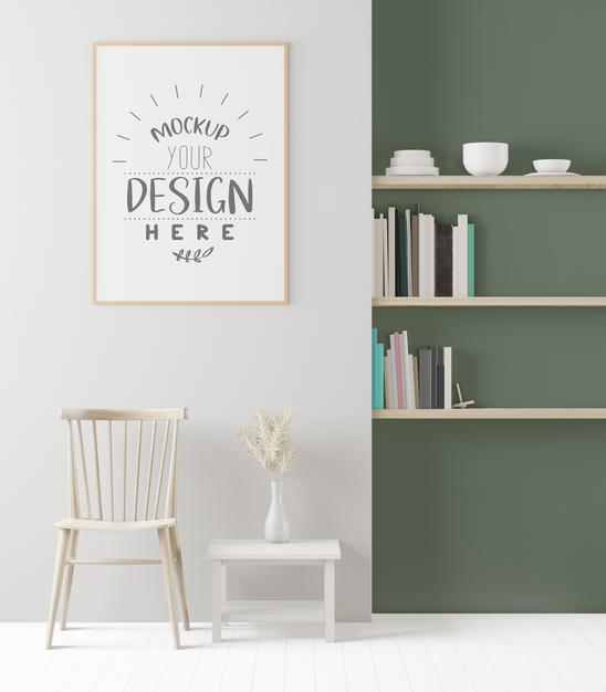 Free Poster Frame In Living Room Mockup Psd