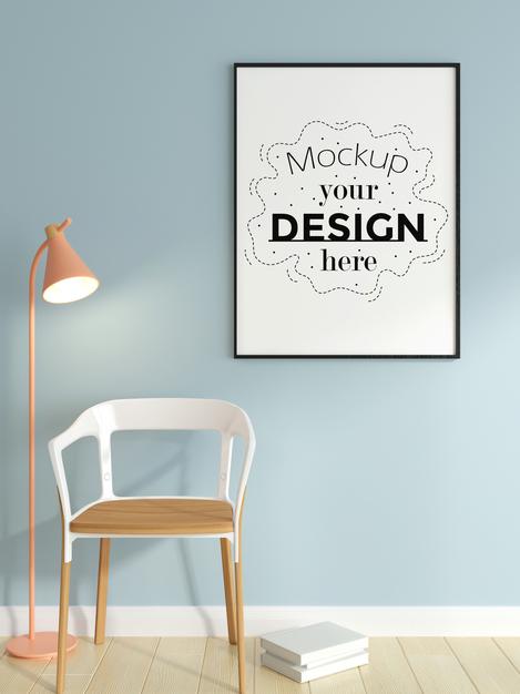 Free Poster Frame In Living Room Mockup Psd