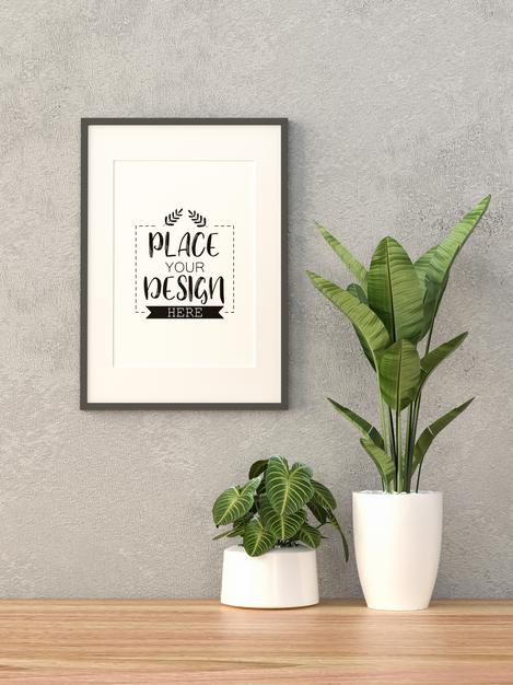 Free Poster Frame In Living Room Mockup Psd