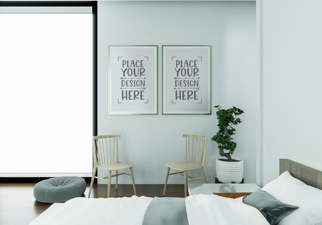 Free Poster Frame In Living Room Mockup Psd