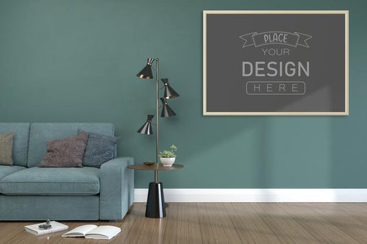 Free Poster Frame In Living Room Mockup Psd